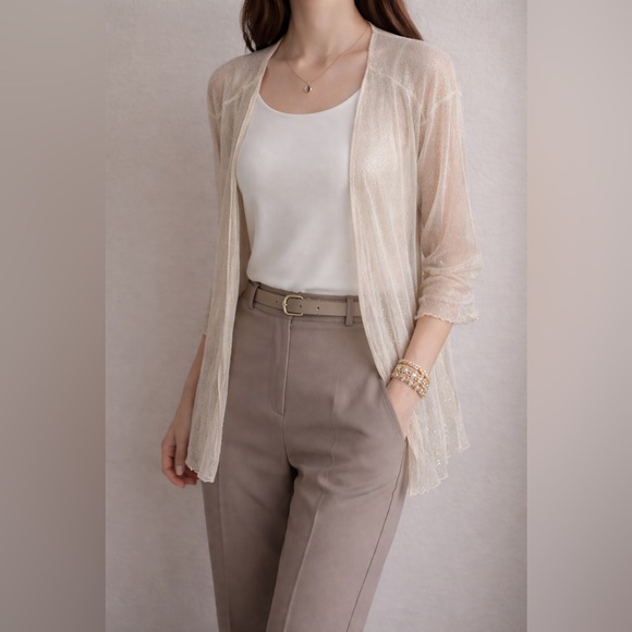 Sweaters - Chic Sheer Gold Sparkly Women's Cardigan